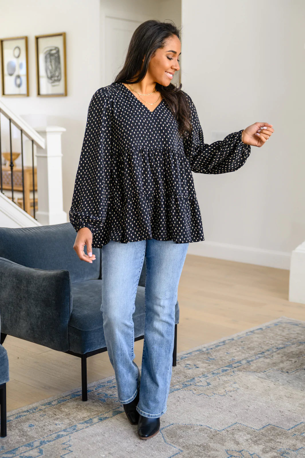 Brand Collab Tell Me I'm Yours Dot Print Tiered Blouse
