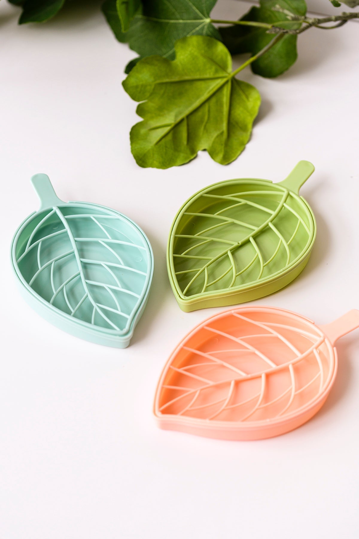 Brand Collab 3 pack Vintage Leaf Shape Soap Dish with water catch