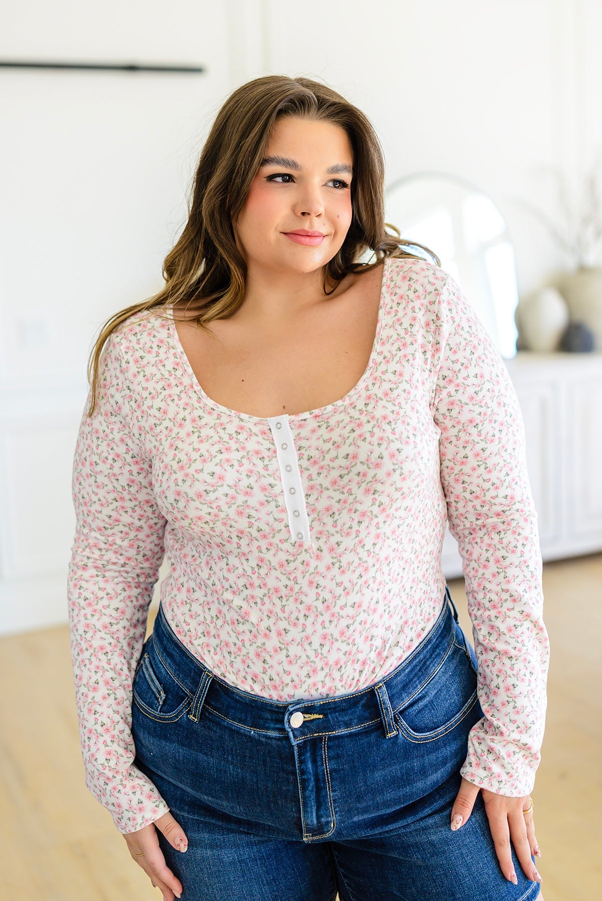 Brand Collab Wistful Wishes Floral Henley Bodysuit