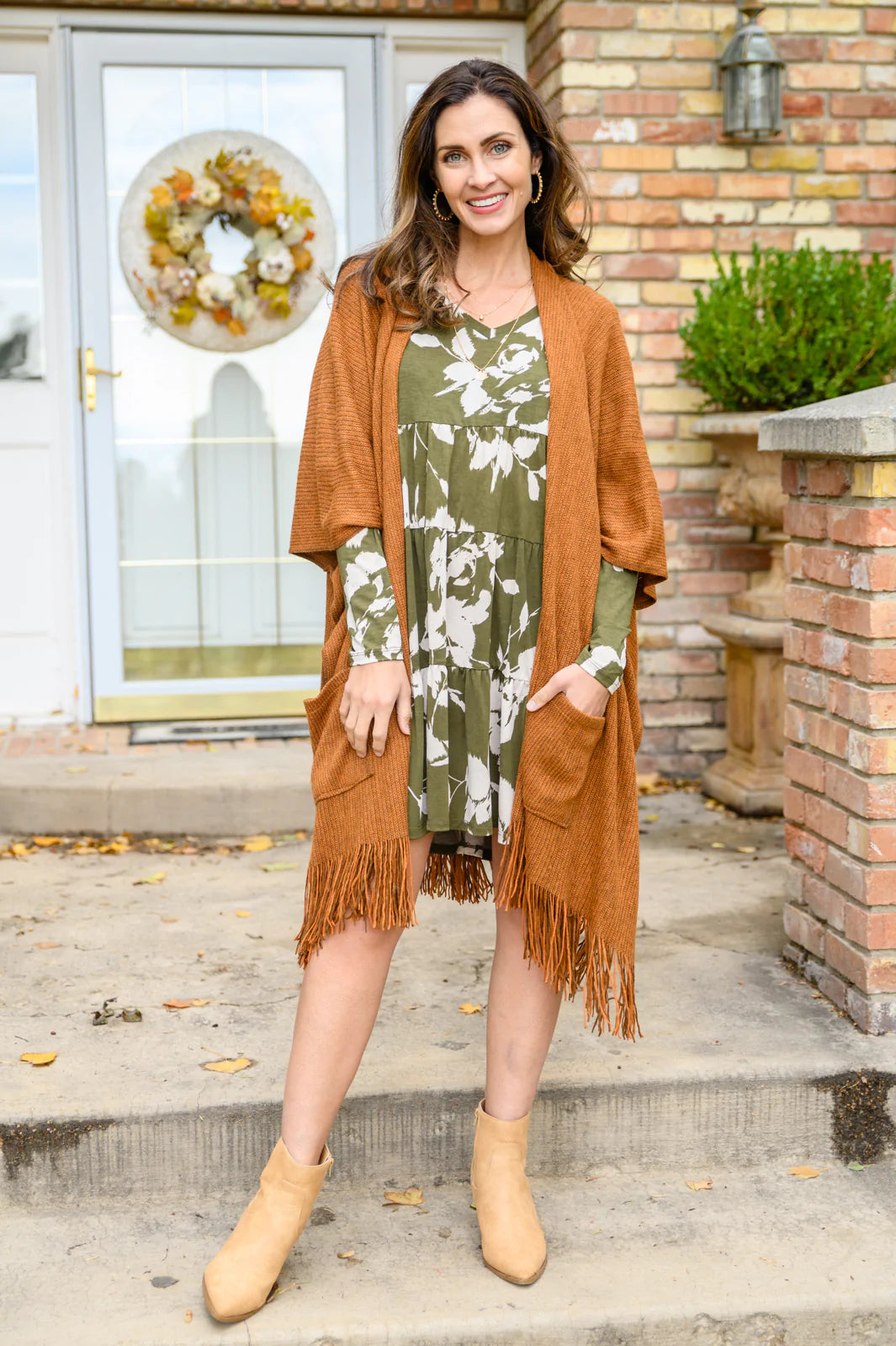 Brand Collab Brand Collab Worthwhile Moment Floral Tiered Dress In Olive