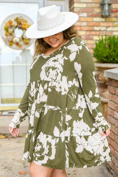 Brand Collab Brand Collab Worthwhile Moment Floral Tiered Dress In Olive